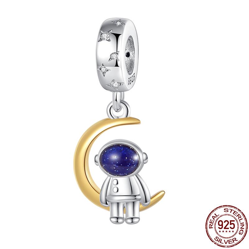 Decorative Charms Fit 3Mm Original Bracelet Copper Planet Series Collection Space Astronaut Earth Bead Diy Fine Fine Jewelry Gift Idea