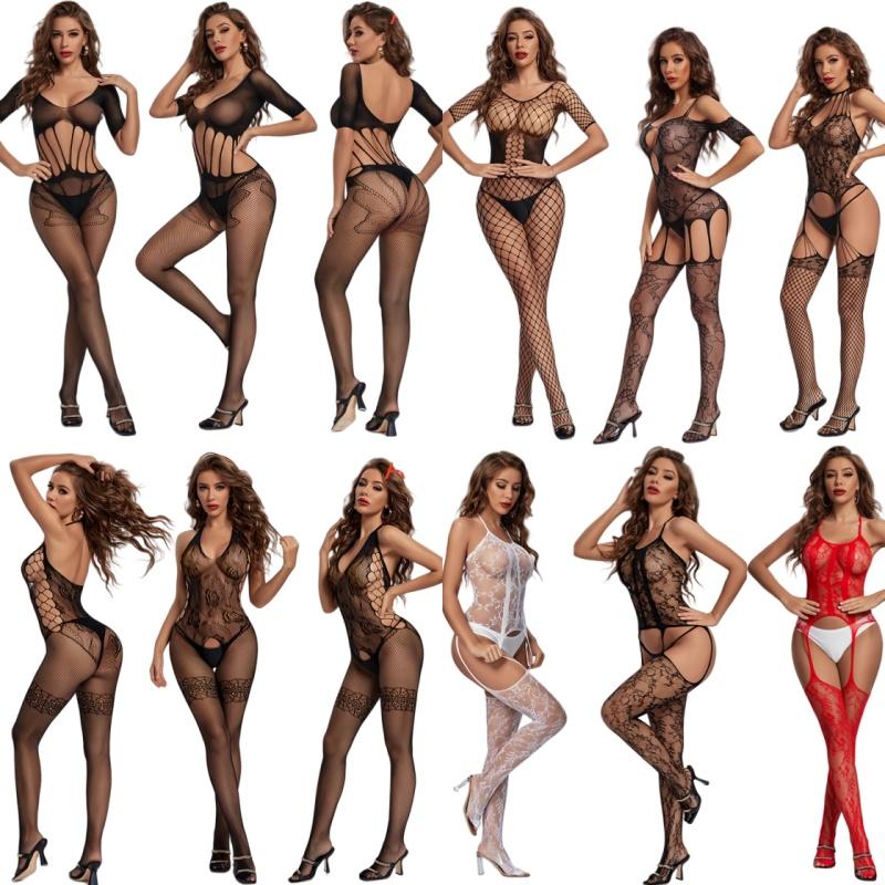 Womens Bodystocking Fishnet Dress Lingerie Open Crotchless Bodysuit Women Underwear See Through Babydolls Sexy Costumes