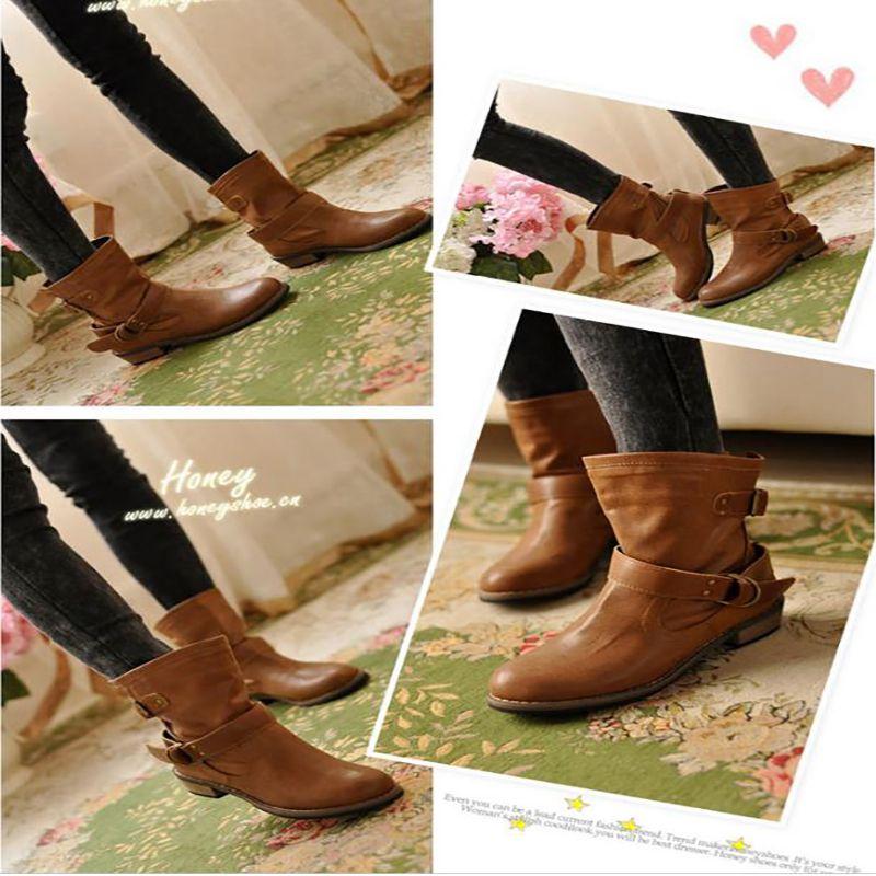 Elegante und schicke Damen Schnallen Mode Warme Kurze Lederstiefel Pu-Leder Schuhe