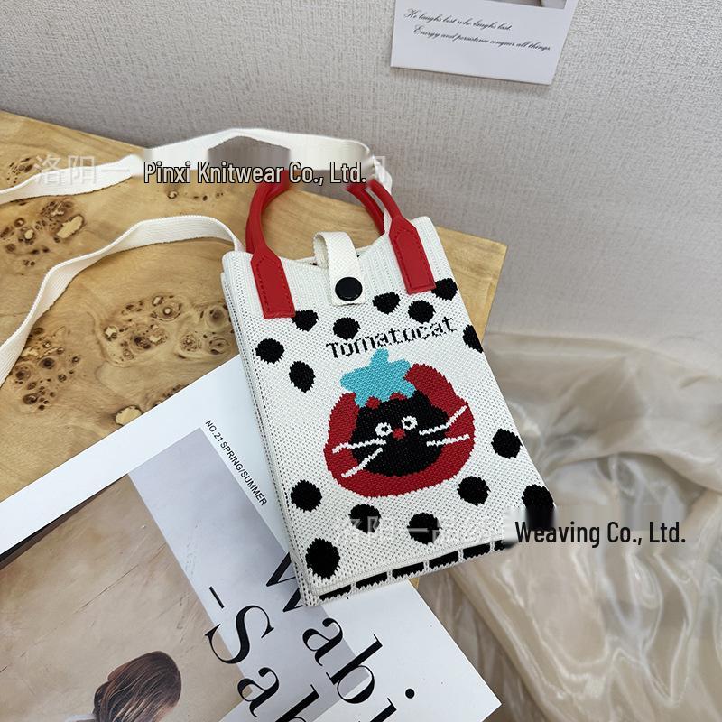 Cute Cartoon Dopamine Knit Crossbody Phone and Coin Bag