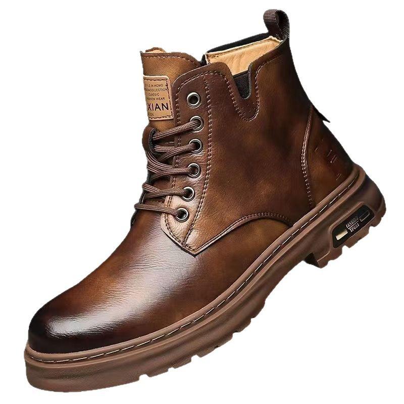 Martin boots versatile retro men's leather shoes British style short boots Northeast snow boots non-slip and warm