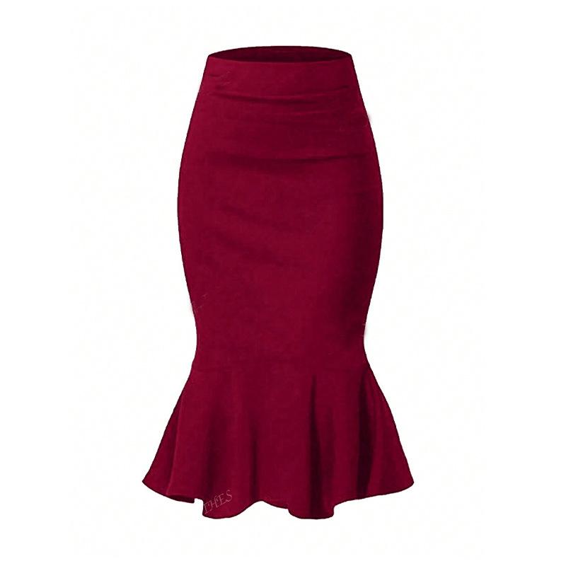 Solid Mermaid  Skirts Midi Women Office Lady Bodycon Pencil Fishtail Skirts High Waist Party Dress