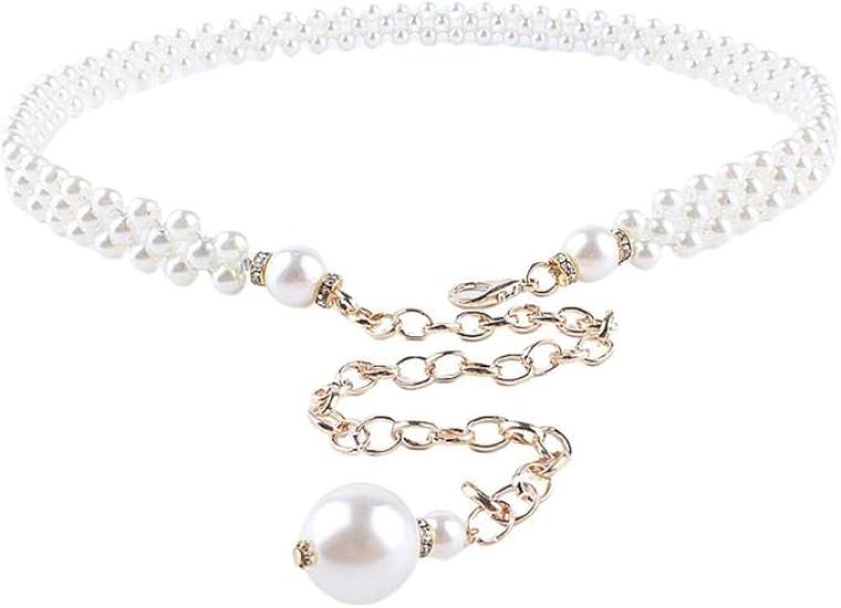 Pearl Waist Chain, Pearl Chain Waist Belt with Adjustable Chain, White Pearl Decoration, Women s Dress Accessory (necc25)