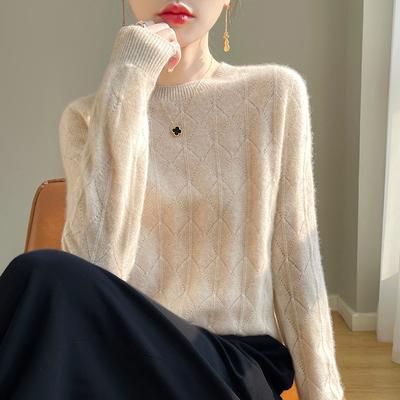 Herfst Winter Dames O-hals Uitgesneden Pullover Trui Wol Breigoed Lange Mouw Effen Basic