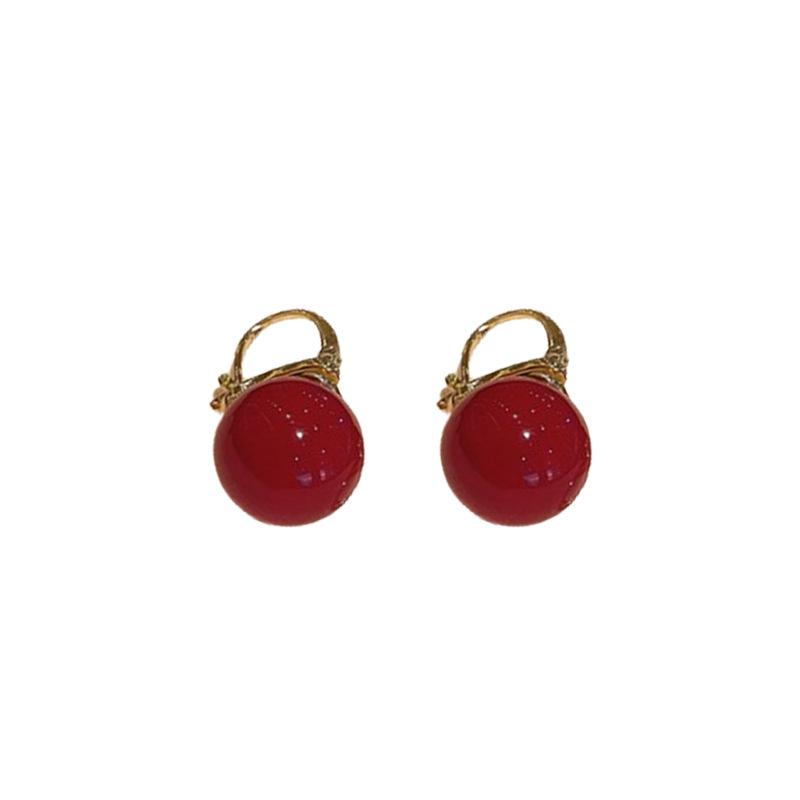 New Year's Silver Needle Zircon Pearl Red Earrings Retro Temperament Earrings Fashion High Sense Versatile Earrings Women
