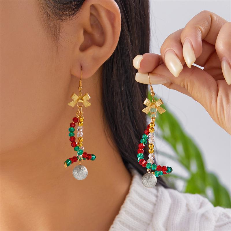 Colorful Christmas Diamond Bowknot & Star Seed Bead Earrings