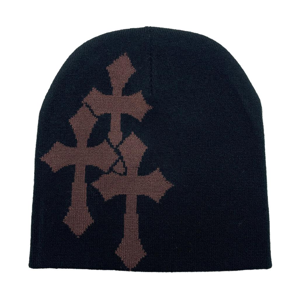 Fashion Cross Beanie Hat for Women Men Comfortable Knitted Hat Pullover Cap Winter Autumn Skull Cap Adult Y2K Headdress