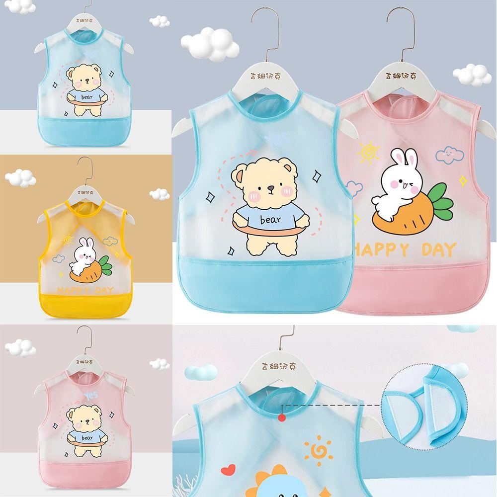 

Cartoon Pattern Baby Eating Bibs Waterproof Children Protective Clothing Baby Children yellow dragon(90cm）