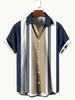 2026 New Men's Comfortable and Stylish Printed Short-Sleeve Shirt, Vintage Style Men's Short-Sleeve Shirt with Contrast Stripe Patchwork, Casual Lapel