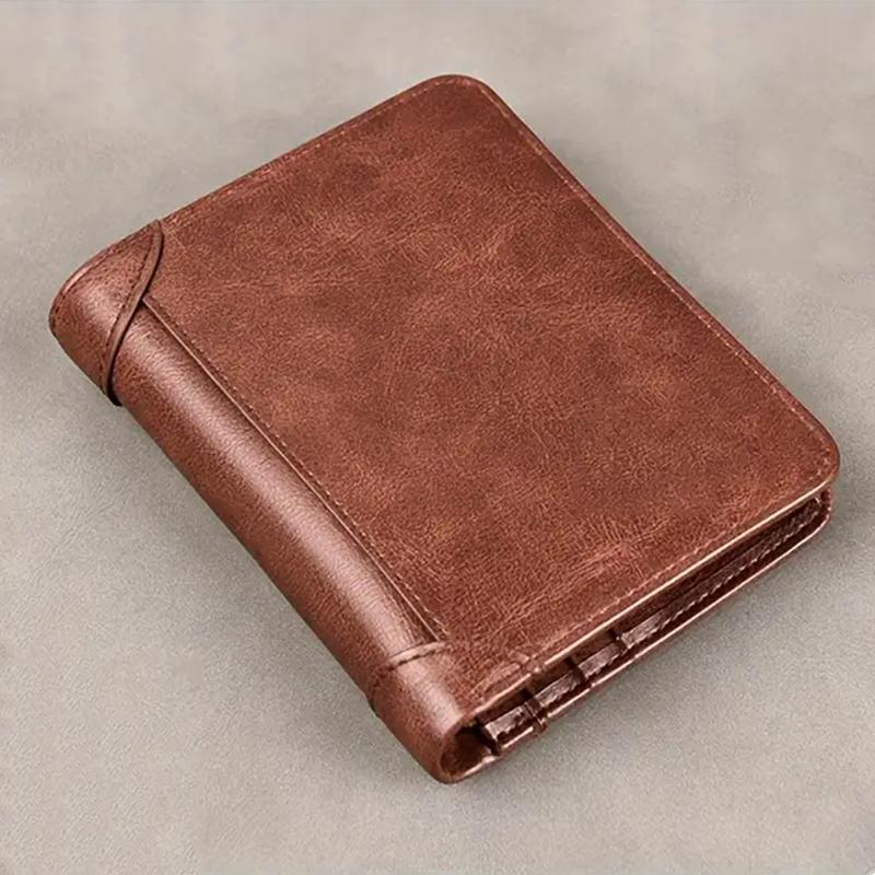 1pc Men's Leather Wallet, Minimalist Vertical Short Business 3 Fold Credit Card Holder