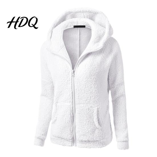 Casual Warm Jacket Women Full Zip Fleece Hoodie Solid Color Hooded for Coat with Pockets Fall Winter Loose Fit Daily Wear
