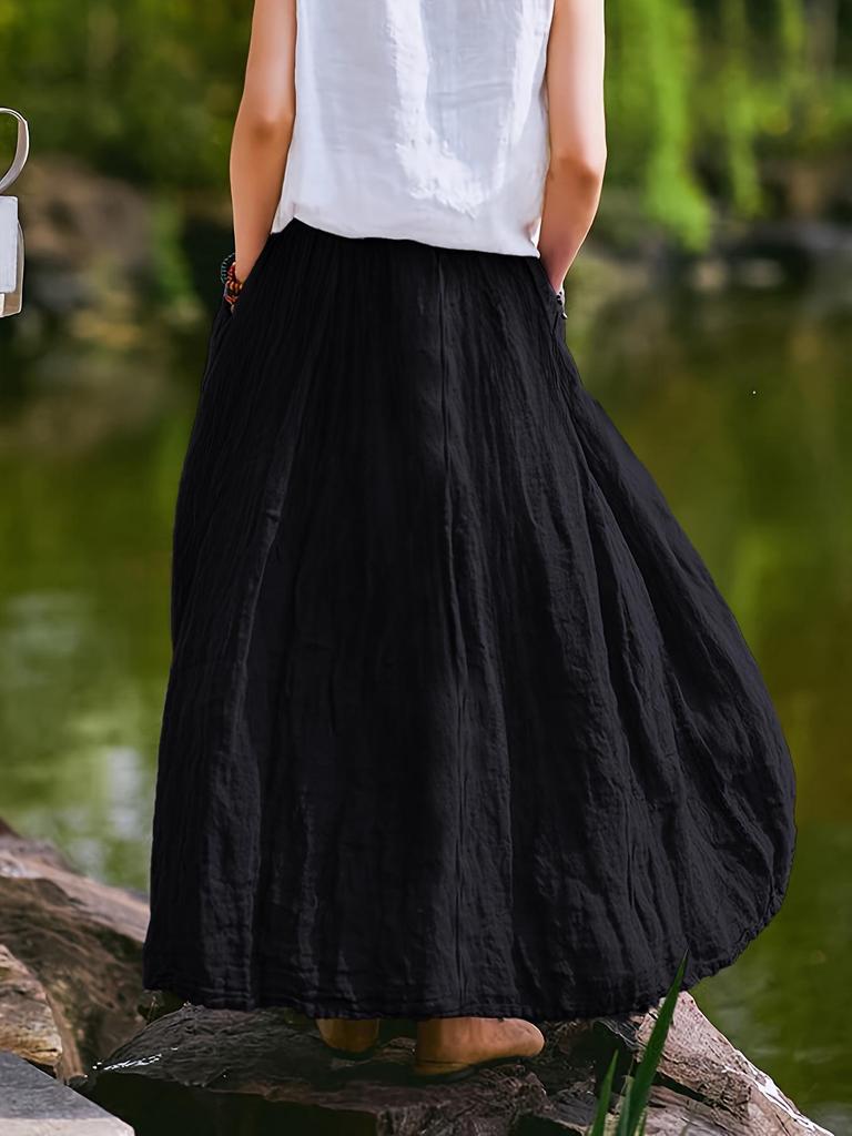 2026 Spring/Summer High-Waist Pleated Skirt - European & American Style, Loose Fit with Lining for Women