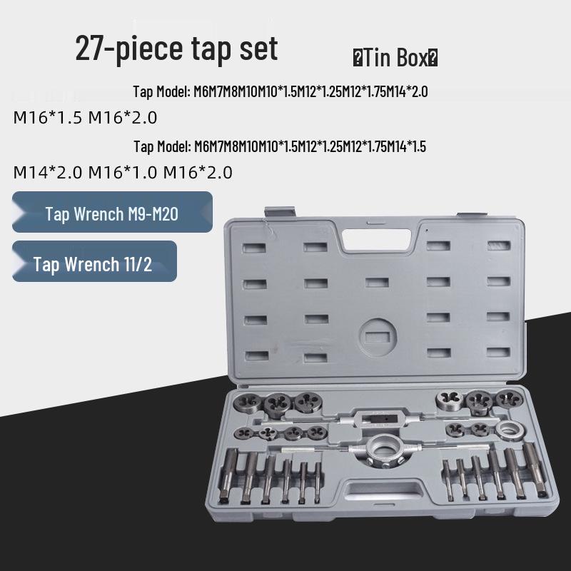 Manual Tap and Die Set: Tapping Drill Bits & Wrench Kit M3-M30