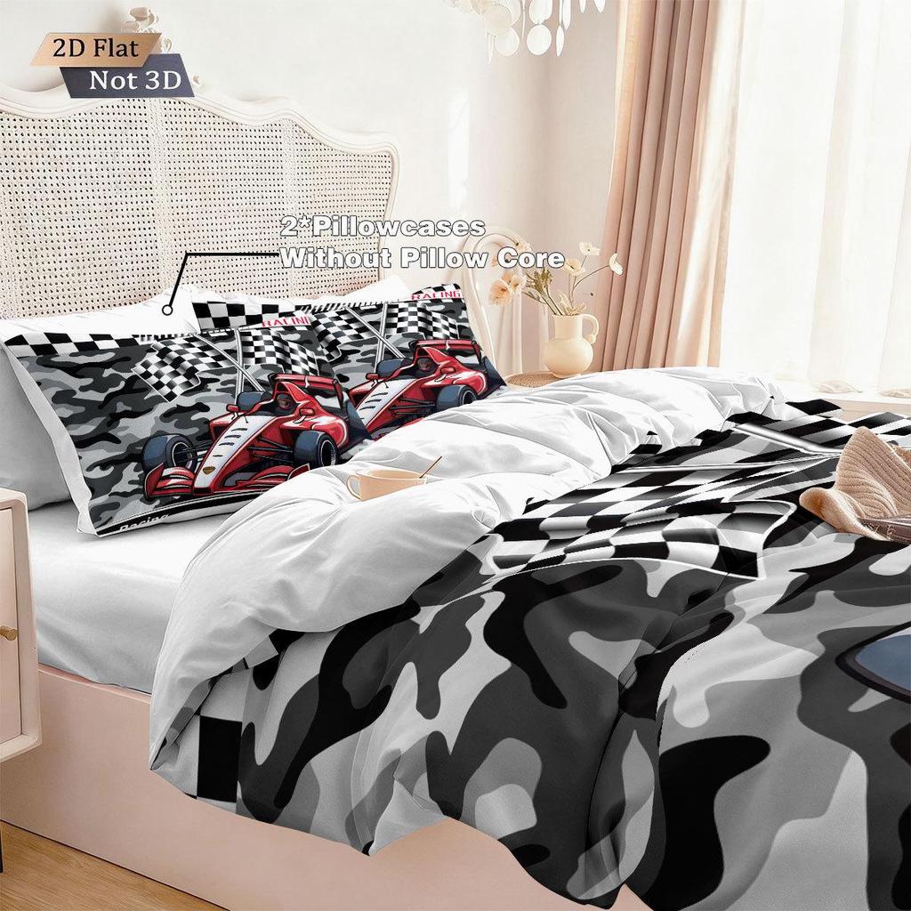 Racing Sports Car Print Bedding Set: Customizable Three-Piece with Pillowcase