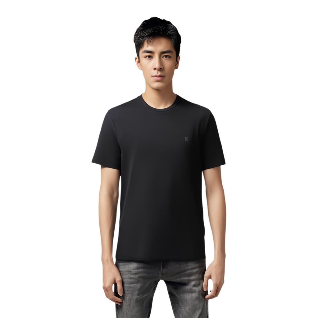 FILA Fitness Simple Sports Training Comfortable Versatile Breathable Knitted Short Sleeve T-Shirt Men Tops Deep-Black A11M621109FBK