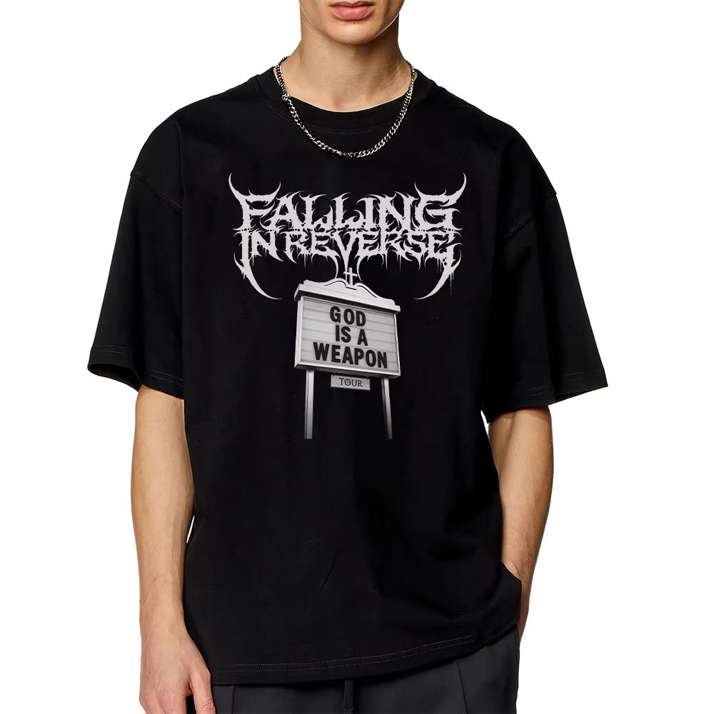 

Футболки Falling in Reverse God Is A Weapon Tour 2025 Модные Хлопковые Летние Футболки с Коротким Рукавом Хип-Хоп Мужская Одежда Унисекс Футболка XL