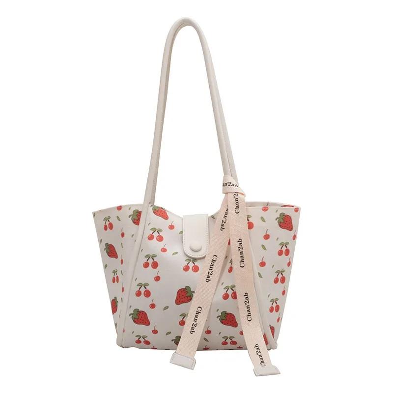 Large Capacity Bag for Women  Korean Version Bag  Pretty Cherry Print Shoulder Bag  Crossbody Bag