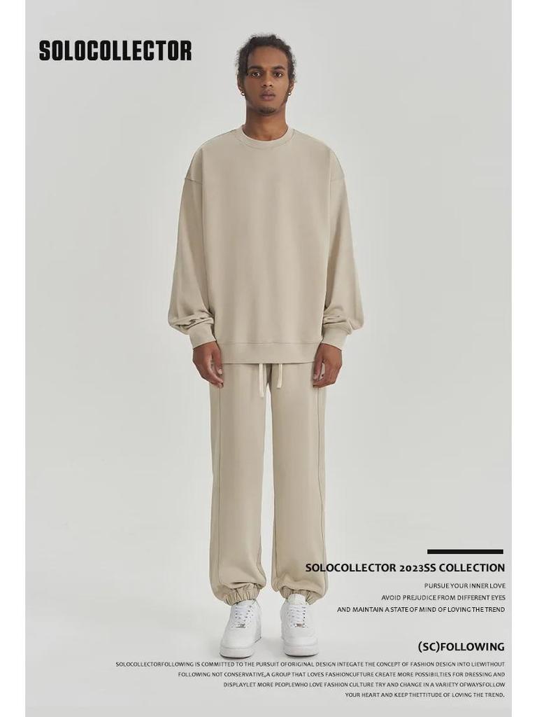 Herren Schweres Frottee Sweatshirt: Einfarbig, Herbst/Winter-Stil mit Rundhalsausschnitt - Trendiges europäisches und amerikanisches Design