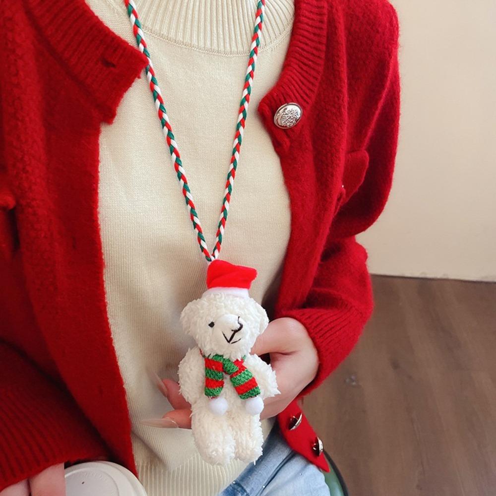 Plush Doll Christmas Necklace Lanyard Long Necklace Cute Sweater Chain Pendant  Girl