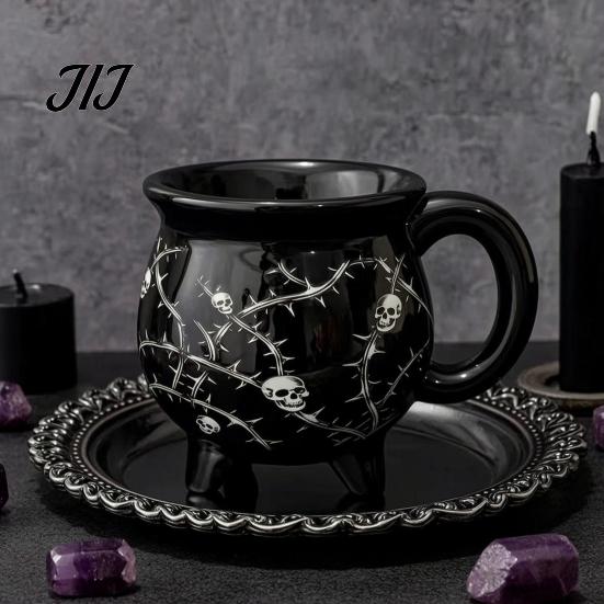 Décoration de Table Mystérieuse Halloween Chaudron de Sorcière Tasse, Crâne Citrouille Fantôme Céramique Café Anniversaire Cadeau pour Amis Tasse, Vaisselle Effrayante
