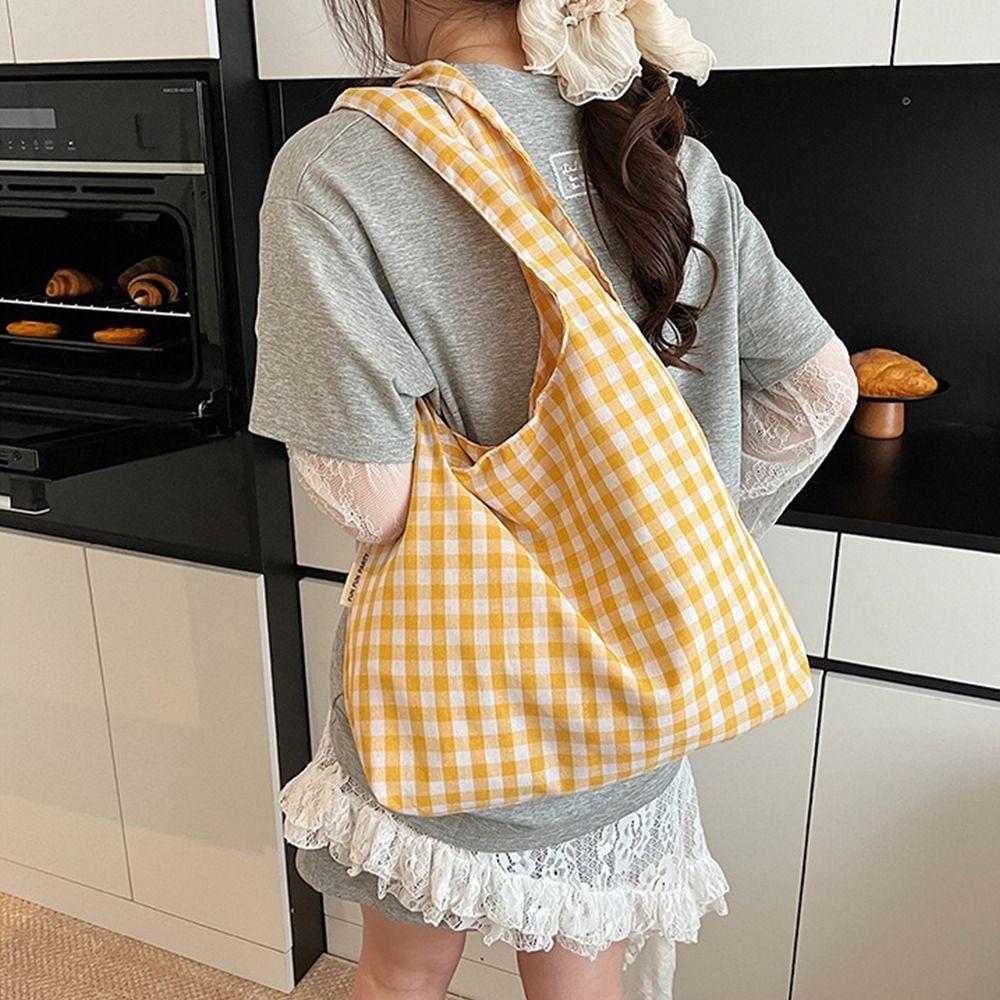 

Vintage Plaid Underarm Bags Lightweight Women s Handbag Leisure Single Shoulder Bag Spring Summer жовтий