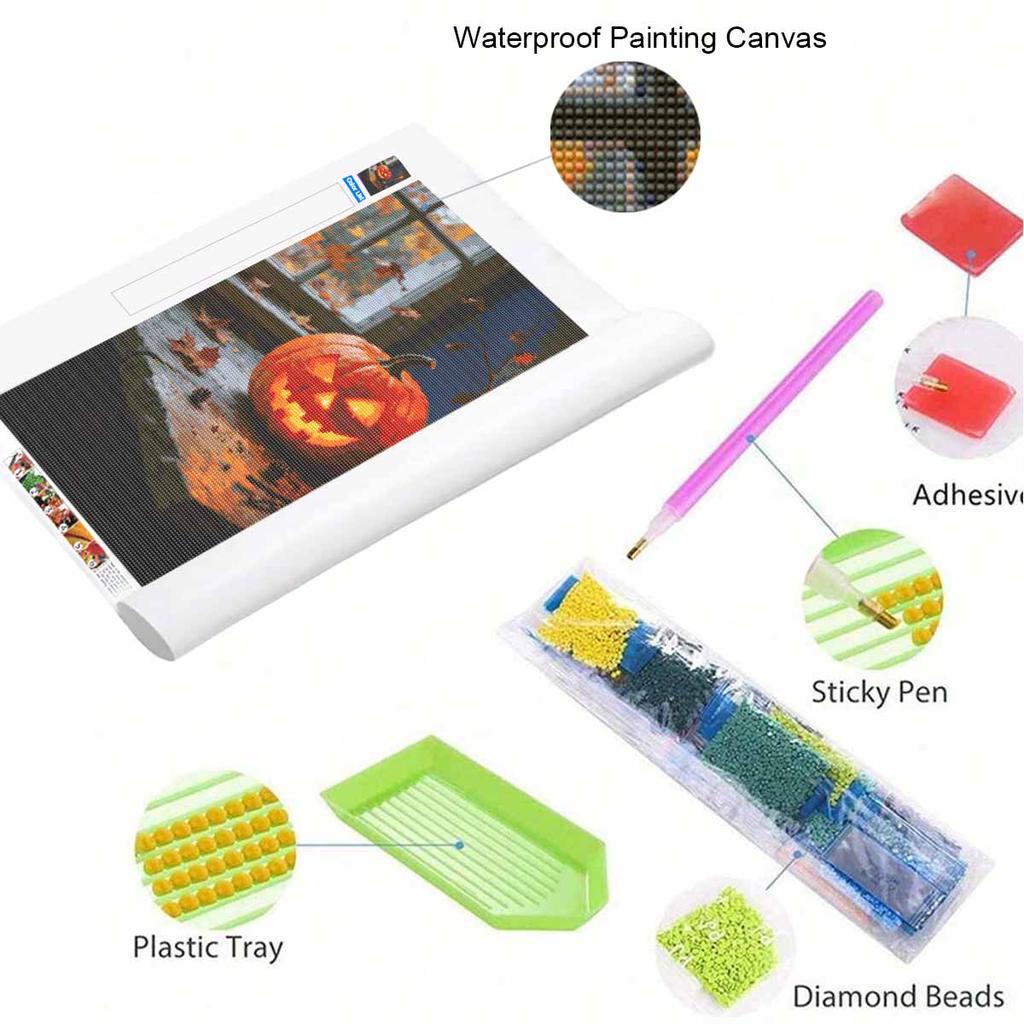DIY Full Drill Diamond Painting Kit Halloween Pumpkin Candle Design Rhinestone Canvas Art Relaxing Handmade Gift for Adults