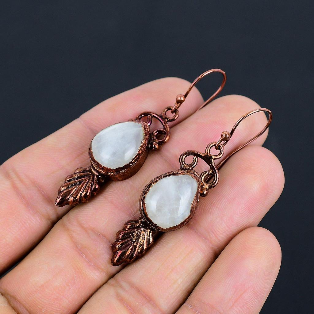Rainbow Moonstone Earrings Gemstone Jewelry, Copper Electroformed Earrings, Handmade Beautiful Jewelry Earrings