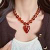 Bohemian Heart Shaped Beaded Earrings and Pendant Clavicle Chain Fashion Jewelry for Women Holiday Gift Idea