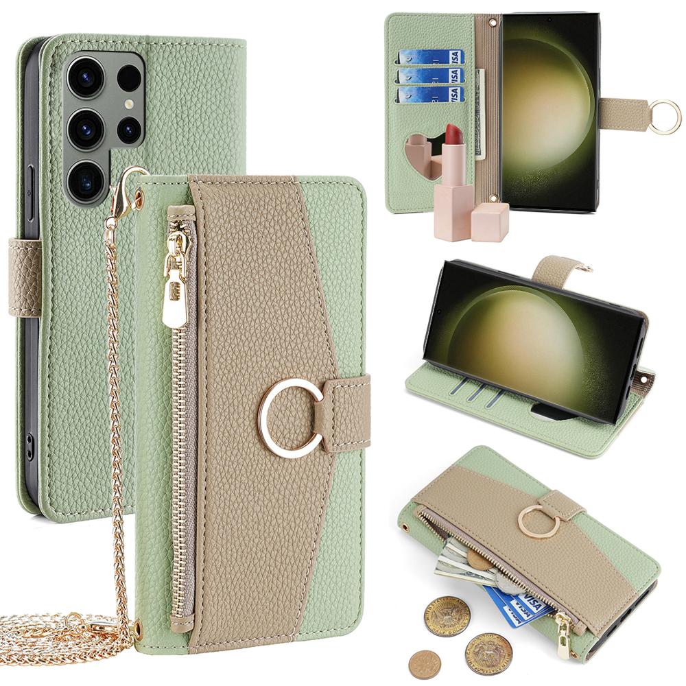 For Samsung Galaxy S23 Ultra Case Zipper Pocket Phone Cover with Shoulder Strap