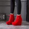 Stivaletti alla caviglia da donna con plateau, scarpe autunnali e invernali, con zeppa, tacchi alti, stringate, stivaletti corti, zeppe in pelle scamosciata nera, scarpe da ballo