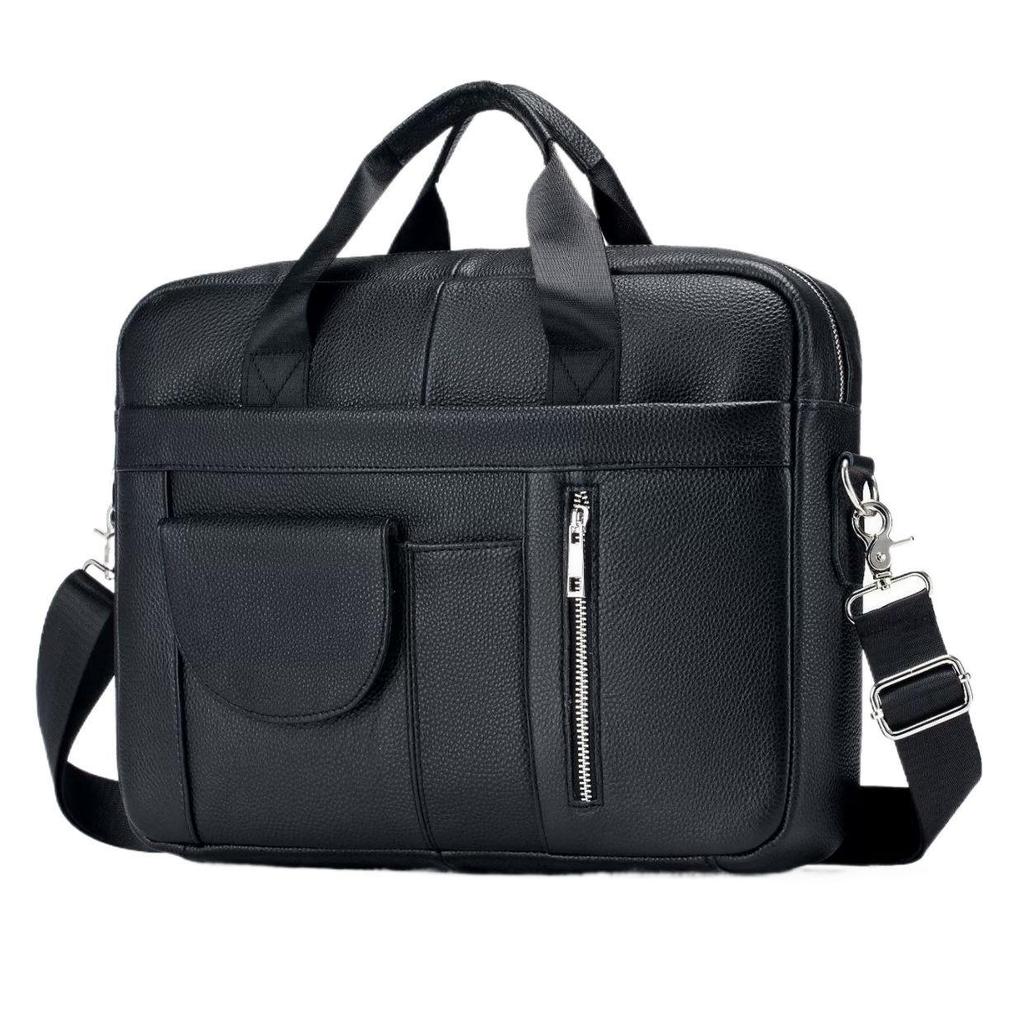 Men's Genuine Leather Business Laptop Briefcase - Large Capacity, Top Layer Cowhide, Crossbody Shoulder Bag