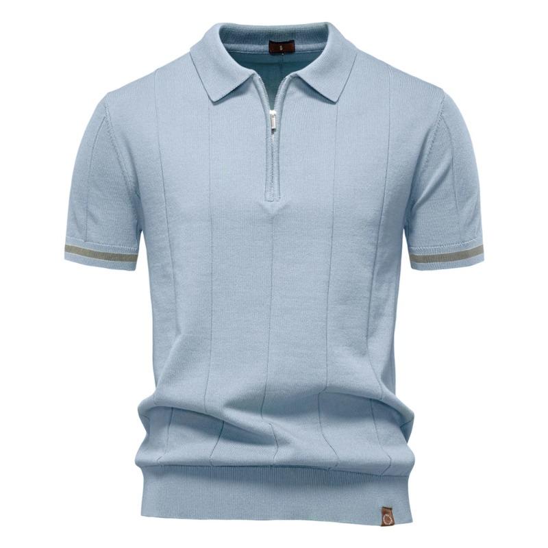Herren Unifarbenes Sport-Reißverschluss-Polohemd Athletische Soziale Poloshirts Herren Büro Slim Fit