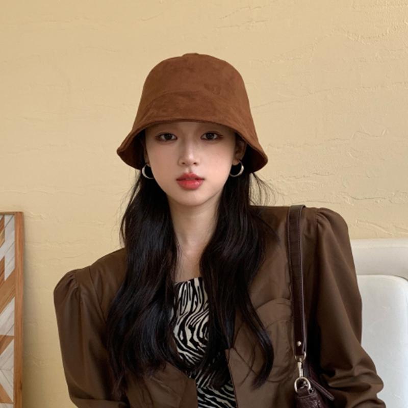 All-match Retro Suede Basin Hat Fashion Fisherman Hat Windproof Bucket Hat for Fall Winter Daily Wear Morning Workout