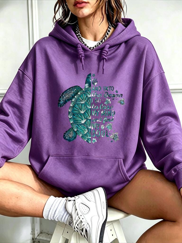 Autumn and Winter Ocean Soul Turtle Pattern Hooded Sweatshirt Loose Long-Sleeved Street Fashion Couple Hoodie Top