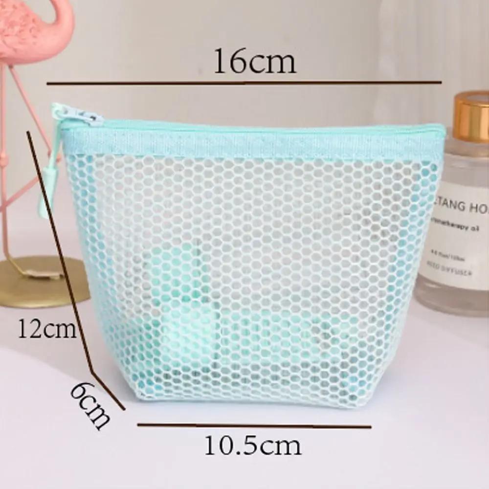 Portable Mesh Cosmetic Bag Transparent Large Capacity Lipstick Makeup Bag Dopamine Zipper Coin Purse for Women Girls