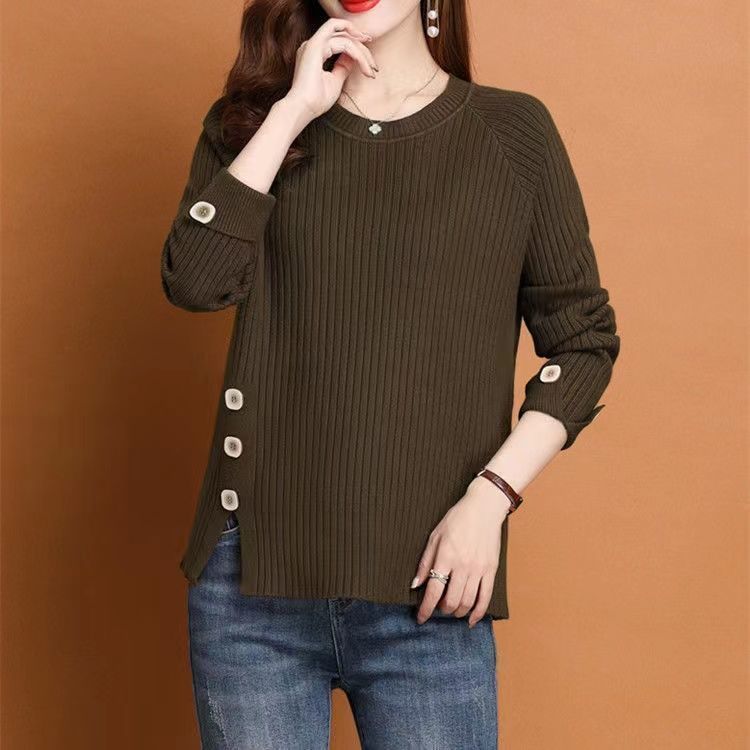 

Spring new sweater women s knitted sweater crew neck fashion loose bottoming shirt versatile top women кофейный