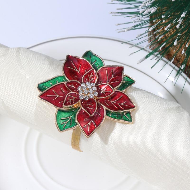 European and American Christmas Hotel Dining Table Set Table Hand Painted Rose Red Flower Napkin Ring Napkin Buckle Towel Ring