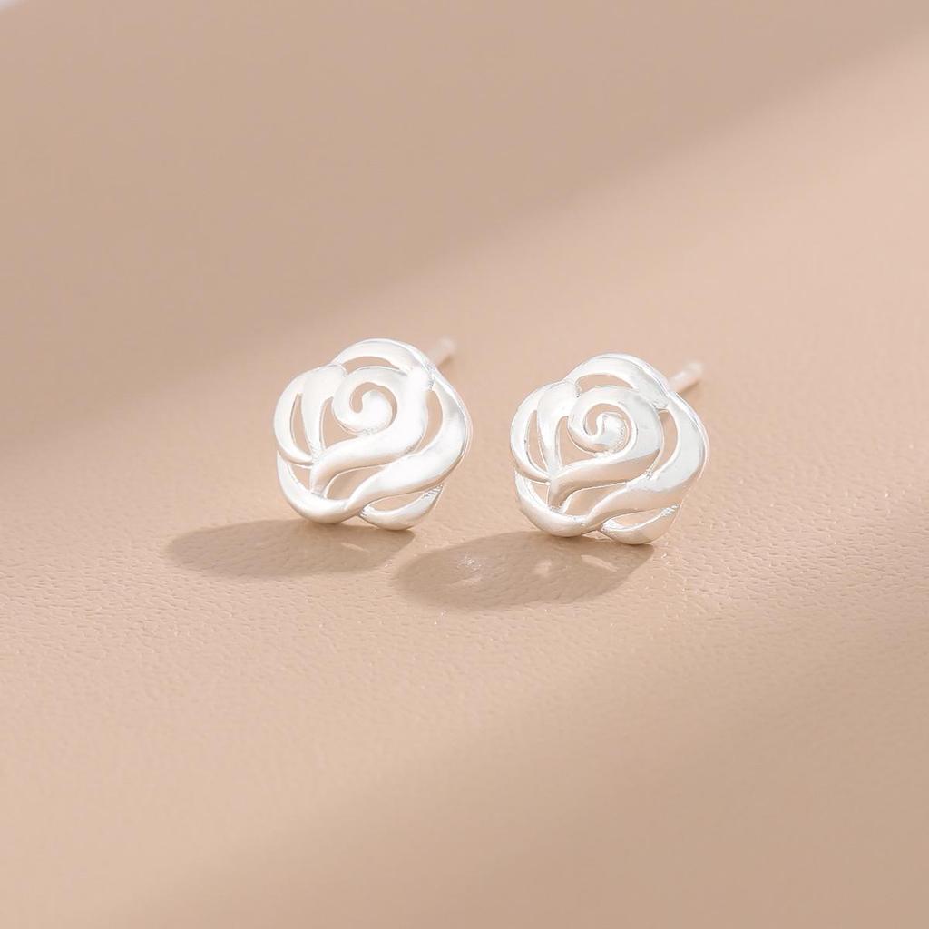 Minimalist Rose Pattern Hollow Flower Stud Earrings