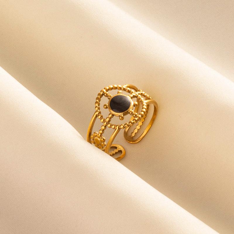 Balck Enamel Gold Plated Heart Fire Evil Eye Stainless Steel Ring Vintage Finger Jewelry Sun Moon Star Rings For Women Men Bague