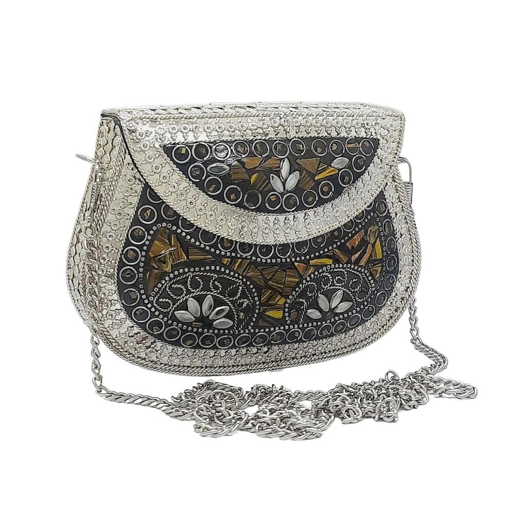 Silber Klein Größe Metalltasche Münzbörse Ethnisch Braut Kinder Tasche Party Clutch