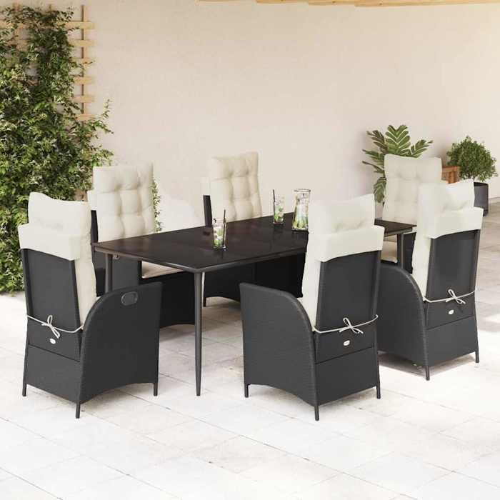 VidaXL Garden Dining Set Cushions 7pcs Black Wicker 3213161
