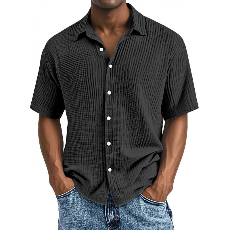 Men's Short Sleeve Shirt, Solid Color Moisture Wicking Button-Up Shirt, Regular Fit Collared Casual Summer Top