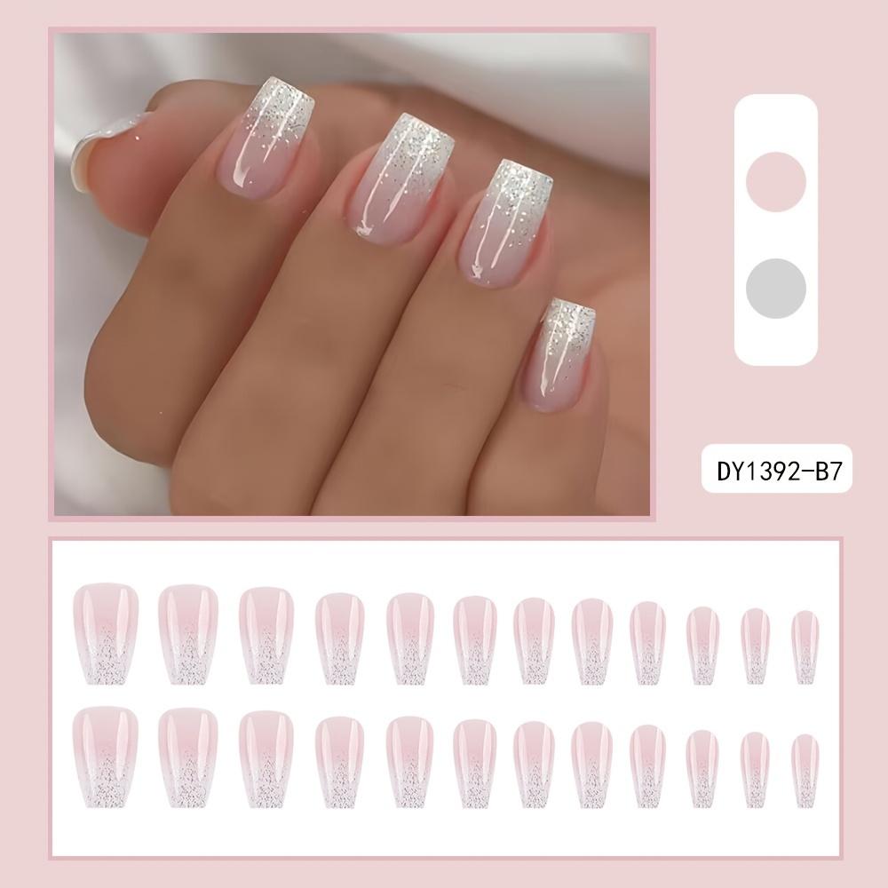 24 stykker klassisk rosa og hvit gradient glitter fransk manikyr negletips - kort, ballettformet, skinnende finish, perfekt for festlige anledninger