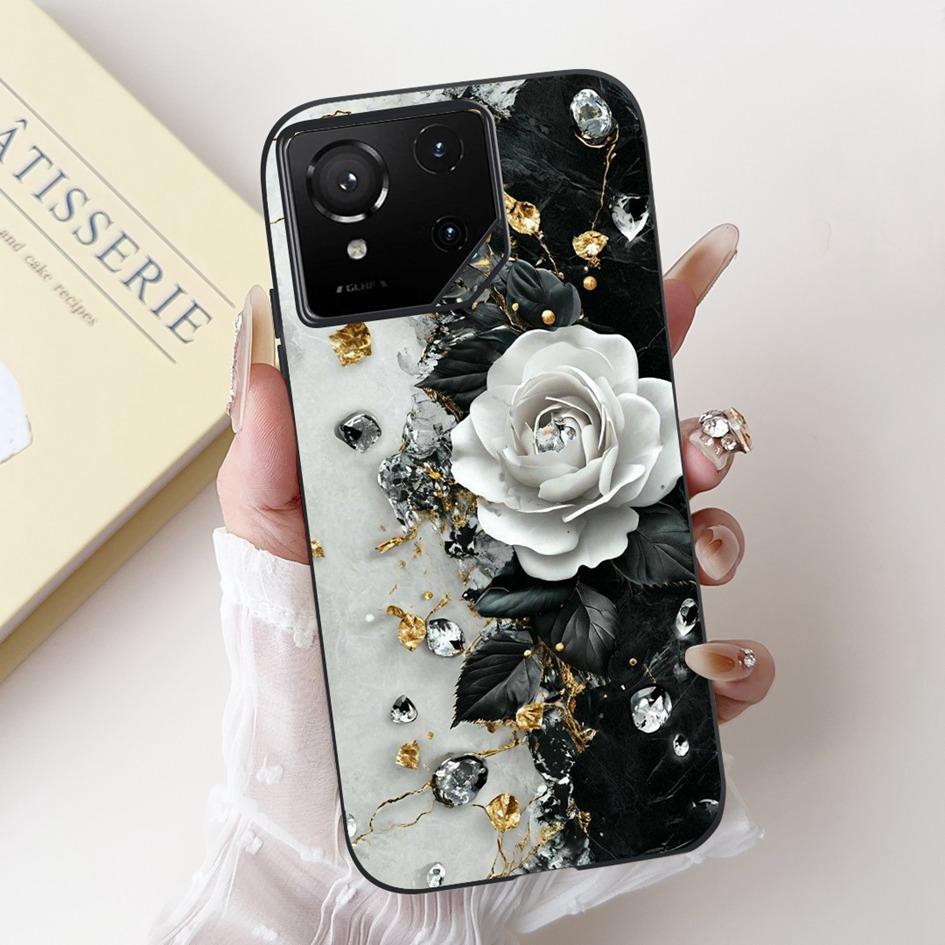 For Asus Rog Phone 9 Pro 5G Case Popular Flower Cartoon Soft Black Silicone Shockproof Cover For Asus Rog Phone 9 FE Phone9 Capa