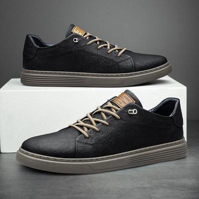 Italian Brand Black Mens Genuine Leather Shoes Casual Male Shoes Man Lace Up Flat Sneakers Luxury Shoes for Men