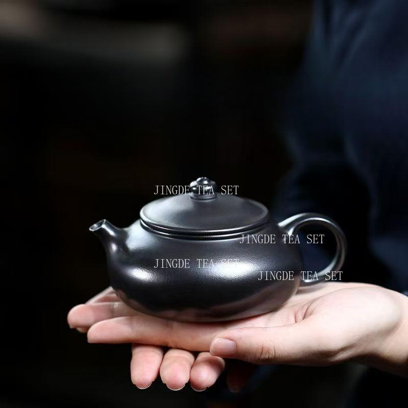 Yixing Teapot Black Hanjiang Teapot Chinese Style Tea Pot Household Small Capacity Teapot Kungfu Internal Push Ball Hole Tea Set