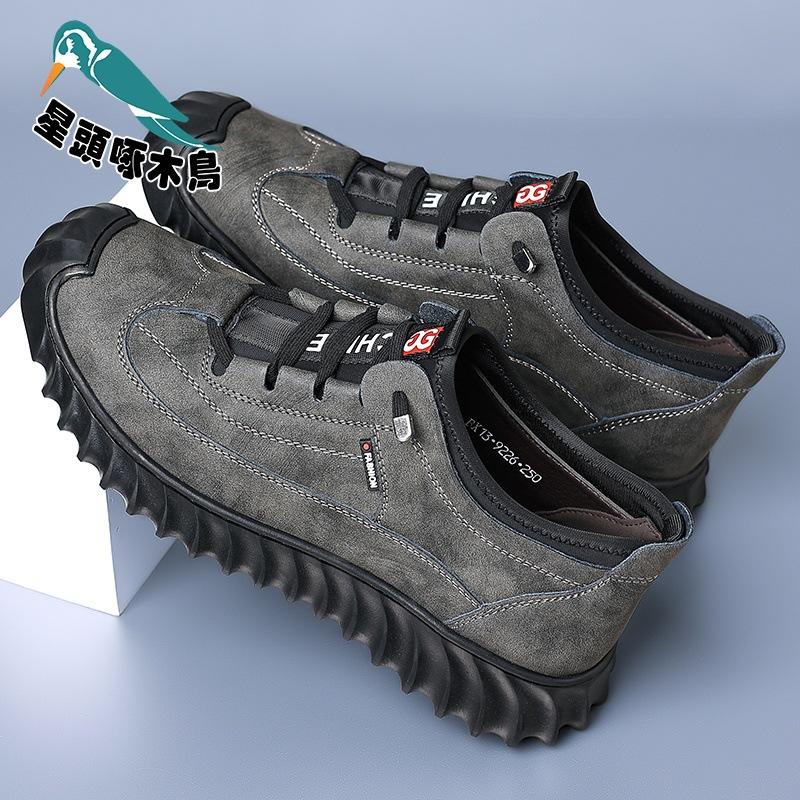 Woodpecker Men's Shoes Autumn New Soft-soled Leather Shoes Men's Velvet Cotton Shoes Casual Shoes Household Shoes