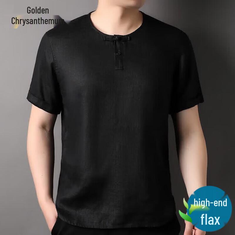 Men s 100% Linen Round Neck Short Sleeve T-Shirt M