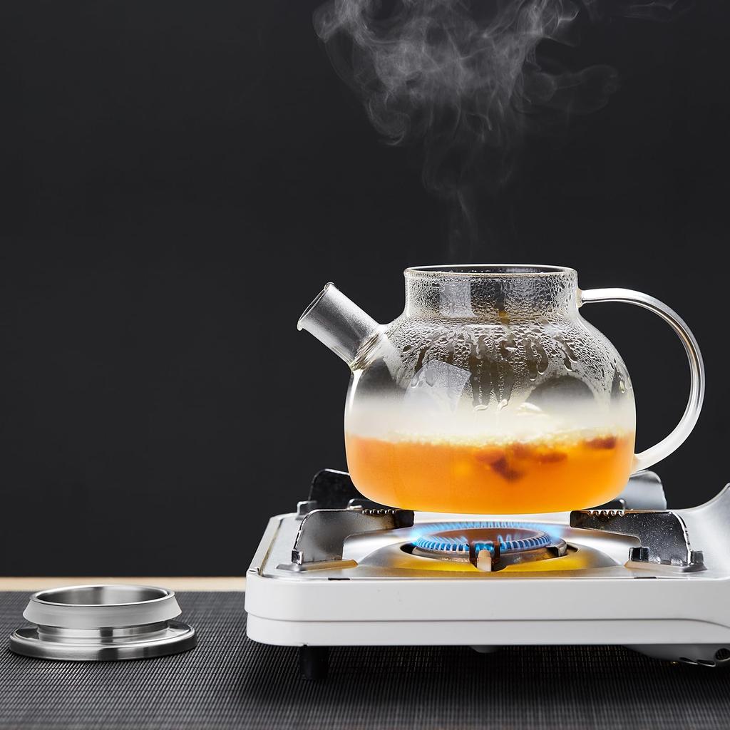 Pokaro Tea Frosted Glass with Stainless Steel Perfect for Black Green Fruit Loose Leaf and Blooming Craft Includes Tea Large Teapot, Heat-Resistant,