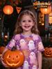 Kids Halloween Girls T-Shirt Pink Leopard Print Ghost Pumpkin Spider Bat Graphic Tee Short Sleeve Casual Top for Halloween Party